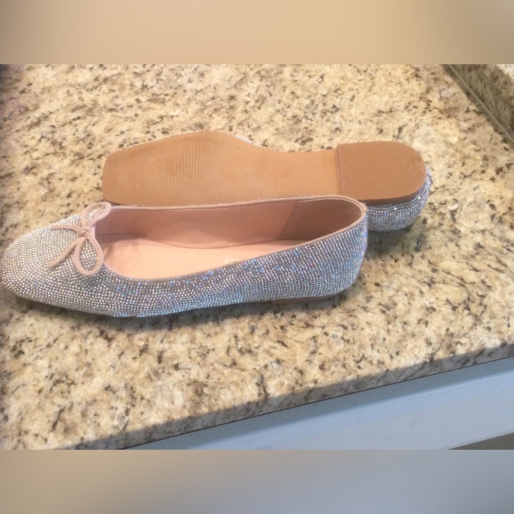 Women’s Blush Pink and Crystal Ballet Flats. Size 9